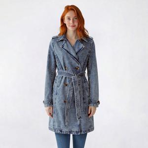 Juniors Stoosh Denim Wash Trench Coat with Tie Belt